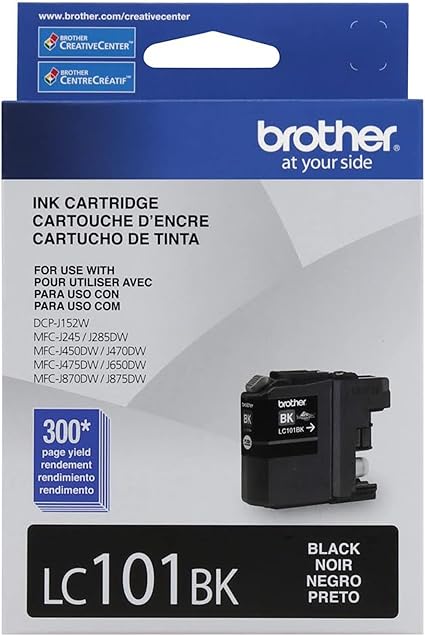 Brother Genuine Standard Yield Black Ink Cartridge, LC101BK, Replacement Black Ink, Page Yield Upto 300 Pages, LC101