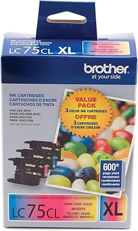 Brother LC753PKS XL High Yield 3 Pack - 1 Each LC75C, LC75M, LC75Y Ink