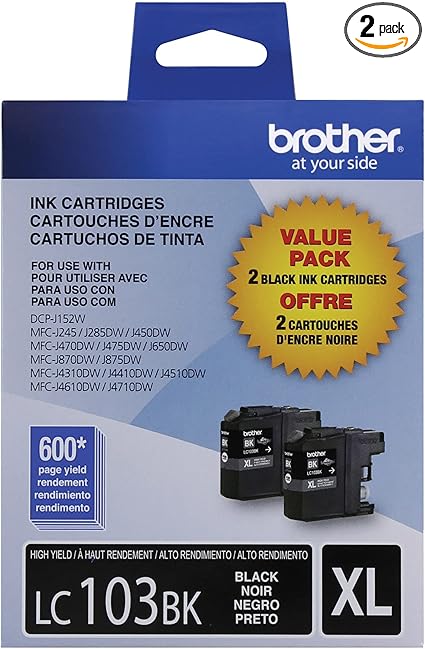 Brother LC1032PKS Printer High Yield Cartridge Ink Black (2-Pack)