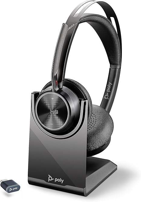 Poly Voyager Focus 2 UC Wireless Headset w/Microphone & Charge Stand (Plantronics) - Active Noise Canceling (ANC) - Connect PC/Mac/Mobile via Bluetooth -Works w/Teams (Certified),Zoom-Amazon Exclusive