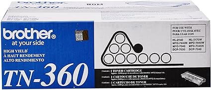 Brother Genuine High Yield Toner Cartridge, Black Toner, Page Yield Up to 2,600 Pages, TN360