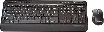 Amazon Basics Wireless Full Size Computer Keyboard and Mouse Combo, US Layout (QWERTY), Black