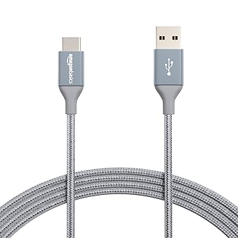 Amazon Basics USB-C to USB-A 2.0 Fast Charger Cable, 10 Foot, Nylon Braided Cord, 480Mbps Speed, USB-IF Certified, for Apple iPhone 15, iPad, Samsung Galaxy, Tablets, Laptops, Dark Gray