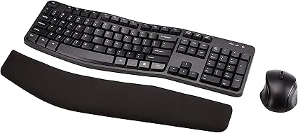 Amazon Basics Ergonomic Wireless Combo Full-Sized Keyboard with Palm Rest and Comfortable Right-Handed Mouse, 2.4 GHz Wireless USB Receiver, Compatible with PC, Laptop, Black