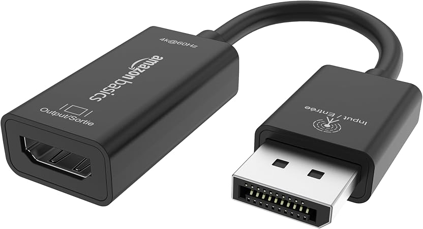 Amazon Basics DisplayPort (4k@60Hz) to HDMI Female Converter (Not Compatible with a USB Port), Black, 9.25 x 0.87 x 0.47 in