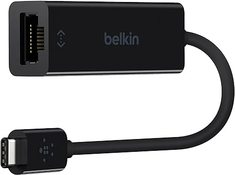 Belkin USB-C to Ethernet Adapter, Gigabit Ethernet Port Compatible w/ USB-C Devices, USB-C to Ethernet Cable for MacBook Pro & Dell XPS 13” Laptops, Ethernet USB-C Hub, Ethernet USB-C Adapter - Black