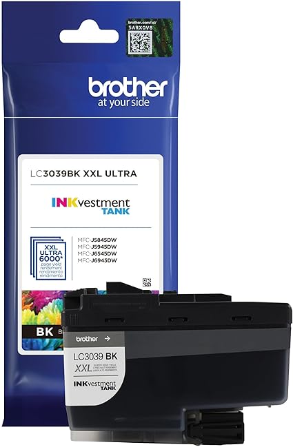 Brother Genuine LC3039BK Single Pack Ultra High-yield Black INKvestment Tank Ink Cartridge, Page Yield Up To 6,000 Pages, LC3039