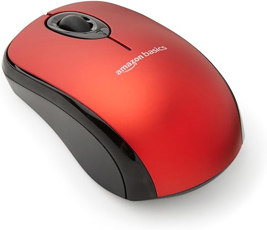 Amazon Basics 2.4 Ghz Wireless Optical Computer Mouse with USB Nano Receiver, Red