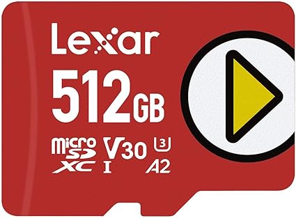 Lexar 512GB PLAY microSDXC Memory Card, UHS-I, C10, U3, V30, A2, Full-HD & 4K Video, Up To 160/100 MB/s, Expanded Storage for Nintendo-Switch, Gaming Devices, Smartphones, Tablets (LMSPLAY512G-BNNNU)