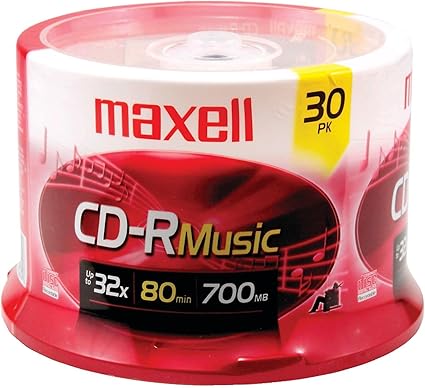 Maxell – 625335, Premium Quality Noise free Surface Playback Recordable CDs 700Mb Storage – 32x, Write Speed 80 minutes - Blank CDs, CD Storage & Reusable Spindle Case Holder – 30 Pack, Gold