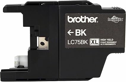 Brother Genuine High Yield Black Ink Cartridge, LC75BK, Replacement Black Ink, Page Yield Up to 600 Pages, LC75