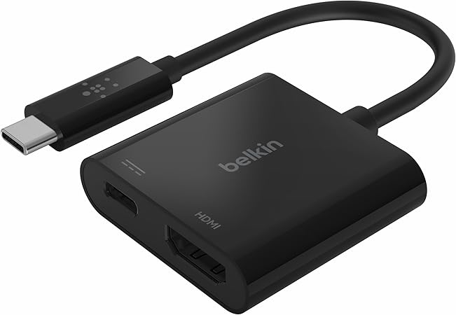 Belkin USB C to HDMI Adapter + USBC Charging Port to Charge While You Display, Supports 4K UHD Video, Passthrough Power up to 60W for Connected Devices, Compatible with MacBook, iPad, Windows