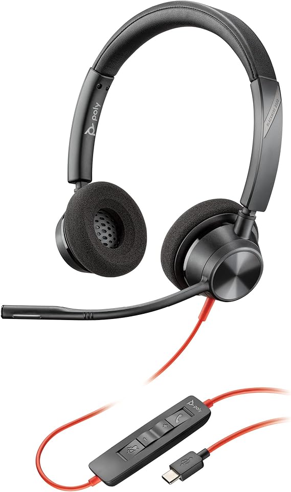 Poly Blackwire 3320 Wired Headset (Plantronics) – Flexible Microphone Boom – Hi-fi Stereo - Connect to PC/Mac via USB-C or USB-A - Works with Teams/Zoom - Amazon Exclusive