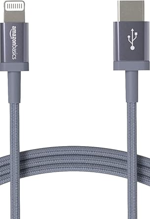 Amazon Basics MFi Certified Fast Charging USB-C to Lightning Nylon Braided Charger Cable for Apple iPhone and iPad, 3 Foot, Dark Gray