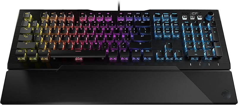 ROCCAT Vulcan 121 AIMO Linear Mechanical Titan Switch Full-size PC Gaming Keyboard with Per-key AIMO RGB Lighting, Anodized Aluminum Top Plate and Detachable Palm Rest – Black