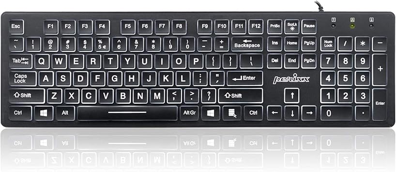 Perixx PERIBOARD-317 Wired Backlit USB Keyboard, Big Print Letter with White Illuminated LED, US English Layout,Black