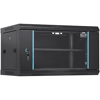 VEVOR 6U Wall Mount Network Server Cabinet, 15.5'' Deep, Server Rack Cabinet Enclosure, 200 lbs Max. Ground-Mounted Load Capacity, with Locking Glass Door Side Panels, for IT Equipment, A/V Devices