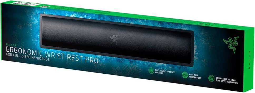 Razer Ergonomic Wrist Rest Pro for Full-Sized Keyboards: Cooling Gel Infused - Anti-Slip Rubber Base - Angled Incline - Classic Black