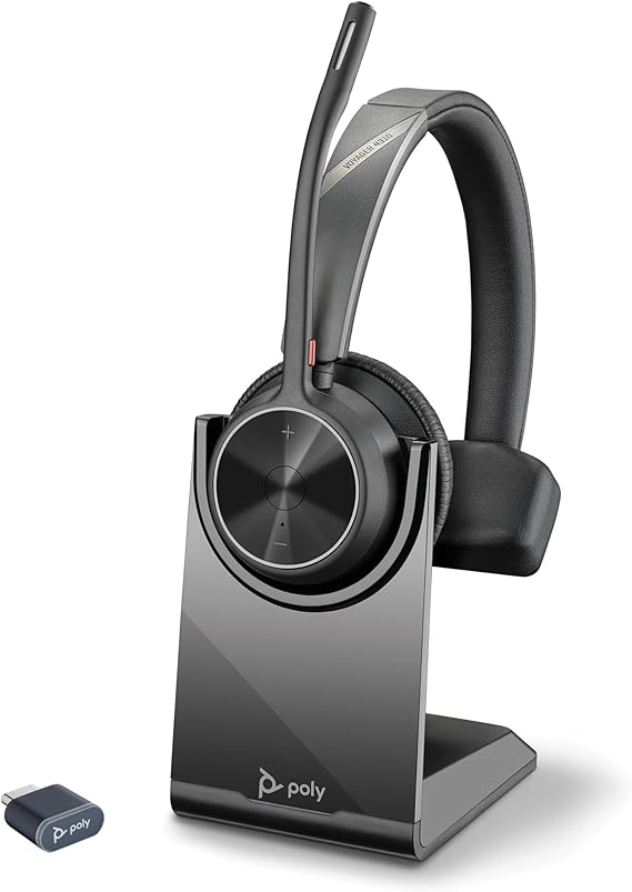 Poly Voyager 4310 UC Wireless Headset & Charge Stand (Plantronics) - Single-Ear Bluetooth Headset w/Noise-Canceling Boom Mic - Connect to PC/Mac/Mobile - Works w/Teams, Zoom, & More - Amazon Exclusive