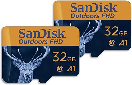 SanDisk 32GB 2-Pack Outdoors FHD microSDHC UHS-I Memory Card with SD Adapter (2x32GB) - Up to 100MB/s, Full HD, C10, A1, Trail Camera Micro SD Card - SDSQUNR-032G-GN6VT