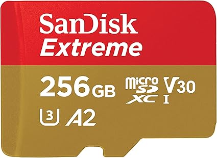 SanDisk 256GB Extreme microSDXC UHS-I Memory Card with Adapter - Up to 190MB/s, C10, U3, V30, 4K, 5K, A2, Micro SD Card - SDSQXAV-256G-GN6MA