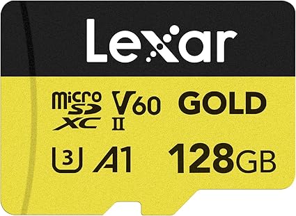 Lexar 128GB Professional Gold Micro SD Card, UHS-II, C10, U3, V60, A1, Full HD, 4K UHD, Up to 280/100 MB/s, for Drones, Action Cameras, Portable Gaming Devices (LMSGOLD128G-BNNNG)