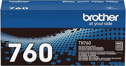 Brother Genuine TN760 High Yield Black Toner Cartridge, (for use with MFC-L2710DW MFC-L2750DW HL-L2350DW HL-L2370DW HL-L2395DW HL-L2390DW DCP-L2550DW Printers)