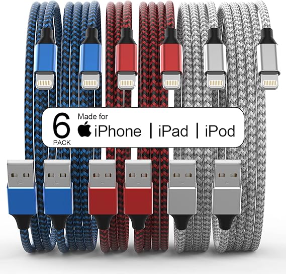 [Apple MFi Certified] 6Pack 3/3/6/6/6/10 FT iPhone Charger Nylon Braided Fast Charging Lightning Cable Compatible iPhone 14 Pro/13 mini/13/12/11 Pro MAX/XR/XS/8/7/Plus/6S/SE/iPad