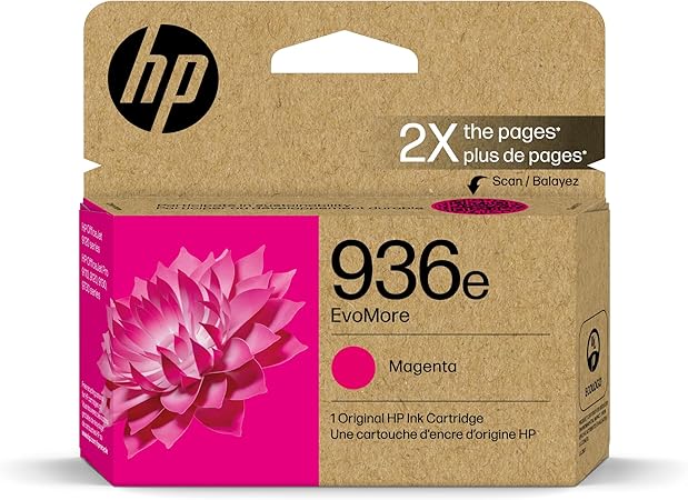 HP 936e Magenta EvoMore Ink Cartridge | Works OfficeJet 9120 Series, OfficeJet Pro 9100 Series, OfficeJet Pro Wide Format 9700 Series | Carbon Neutral | 4S6V4LN