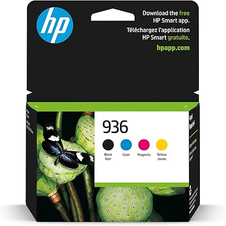 HP 936 Black, Cyan, Magenta, Yellow Ink Cartridges (4-Pack) | Works with OfficeJet 9120, OfficeJet Pro 9110, 9120, 9130, OfficeJet Pro Wide Format 9730 | Eligible for Instant Ink | 6C3Z5LN