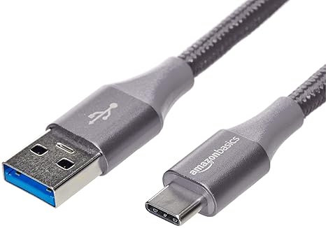 Amazon Basics USB-C to USB-A 3.1 Gen 1 Fast Charger Cable, 6 Foot, Nylon Braided Cord, 5Gbps High-Speed, USB-IF Certified, for Apple iPhone 15, iPad, Samsung Galaxy, Tablets, Laptops, Dark Gray