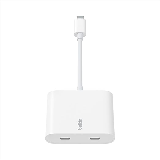 Belkin Connect USB-C™ to Dual-Port USB-C Adapter, Hub Dongle with 2 USB-C 3.2 Gen2 Ports & 100W PD with Max 10Gbps High Speed Data Transfer for MacBook, iPad, Chromebook, PC, and More - White