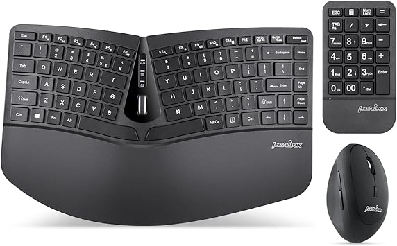 Perixx PERIDUO-606A, 3-in-1 Wireless Compact Ergonomic Keyboard with Vertical Mouse and Numeric Keypad - Adjustable Palm Rest - Tilt Wheel - Membrane Low Profile Keys - US English