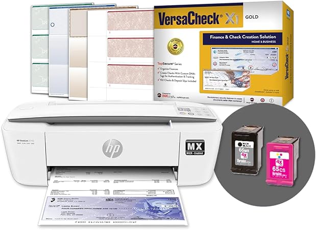 VersaCheck HP DeskJet 3755 MXE MICR All-in-One Check Printer X1 Gold Check Printing Software Bundle