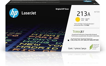 HP 213A Yellow Original LaserJet Toner Cartridge, W2132A. Works with HP LaserJet Enterprise 5700, 5800, 6700, 6701, 6800, 6801