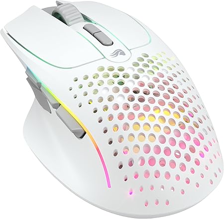 Glorious Gaming Model I 2 Wireless Gaming Mouse - Hybrid 2.4Ghz & Bluetooth, 75g Superlight, 9 Buttons (2 Swappable), RGB, PTFE Feet, MMO/MOBA/FPS, Long Battery Life, Side Thumb Rest - White