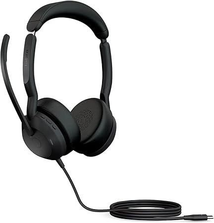 Jabra Evolve2 50 Wired Stereo Headset - with AirComfort Technology, Noise-Cancelling Mics & Active Noise Cancellation - Works with All Leading UC Platforms Such as Zoom & Google Meet - Black