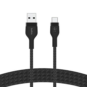 Belkin BoostCharge Pro Flex Braided USB-C to USB-A Cable (2M/6.6FT), Type C to A Cable USB-C USB-IF Certified Fast Charging Cable for iPhone 16 Series, iPad Pro, Galaxy S24, Note, Pixel & More - Black