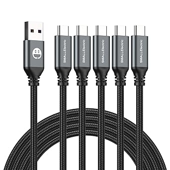 USB Type-C to A Cable 5pack 6ft Braided Fast Charging 3A Quick Charger Cord, 6 Foot Compatible iPhone 16/15,Samsung Galaxy S10 S9 S8 Plus, Note 10 9 8, LG V50 V40 G8 G7(Grey)