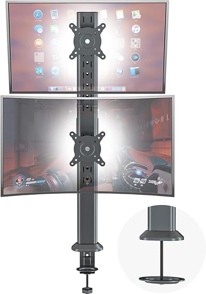 Hemudu Dual Monitor Articulating Desk Mount Arm Stand - Vertical Stack Screen Supports Two 13 to 34 Inch Computer Monitors with C Clamp