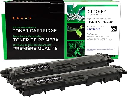 Clover Remanufactured Toner Cartridges Replacement for Brother TN221 | Black 2-Pack