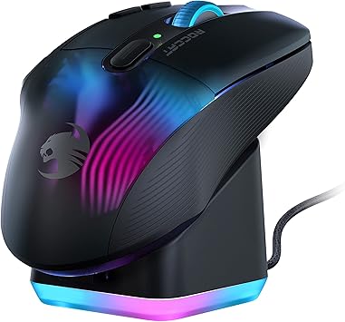 ROCCAT Kone XP Air – Wireless Customizable Ergonomic RGB Gaming Mouse, 19K DPI Optical Sensor, 100-hour Battery & Charging Dock, 29 Programmable Inputs & AIMO RGB Lighting, 4D Wheel – Black