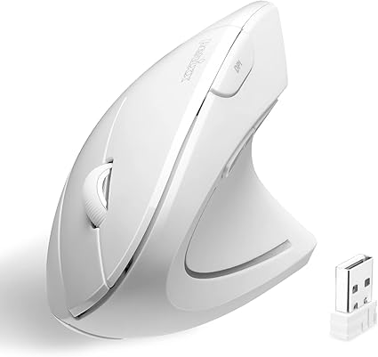 Perixx PERIMICE-713W Wireless Ergonomic Vertical Mouse - 2.4G Spec with USB Receiver - On/Off Switch - 6 Buttons Right Handed Design - White