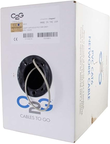 C2G 56018 Cat6 Bulk Cable - Unshielded Ethernet Network Cable with Solid Conductors, Riser CMR-Rated, TAA Compliant, Gray (1000 Feet, 304.8 Meters) (Made in The USA)