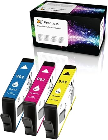 OCProducts Remanufactured Ink Cartridge HP 902XL Ink Cartridge 3 Pack for OfficeJet 6950 6960 6965, 6970 6975 (C,M,Y), Cyan, Magenta, Yellow, PHP902XL3PK