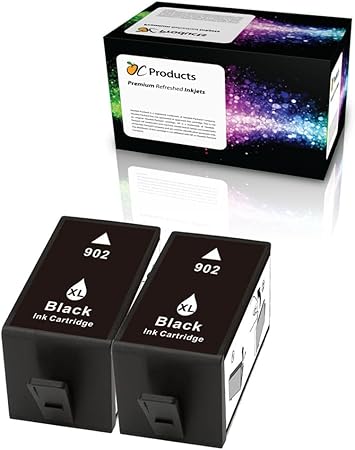 OCProducts Remanufactured Ink Cartridge HP 902XL Black 2 Pack Ink Cartridge for OfficeJet 6950 6960 6965 6970 6975 (2 Black)