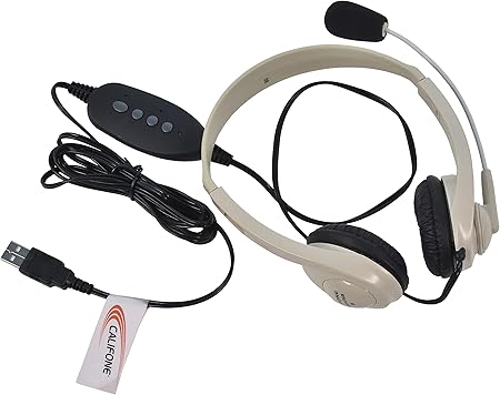 Califone 3064-USB Multimedia Stereo Headset with Microphone, In-line volume and mute control, Mic on/off switch, USB 2.0, Beige