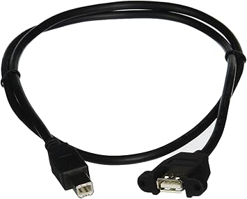 C2G USB Cable, USB Panel Mount, USB 2.0 Cable, USB A to B Cable, 3 Feet (0.91 Meters), Black, Cables to Go 28069