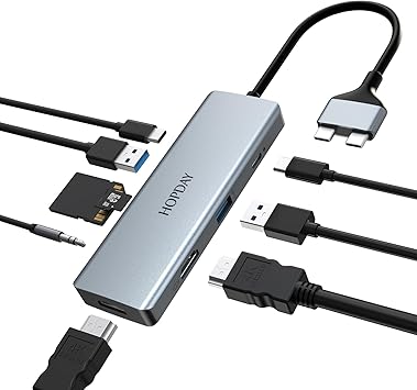 9 in 2 USB C Hub for MacBook Pro/Air, USB C Docking Station with Dual HDMI, 100W Power Delivery,USB 3.0 Data Transfer, SD/TF Card Reader, Multiport USB C Dock Compatible with MacBook