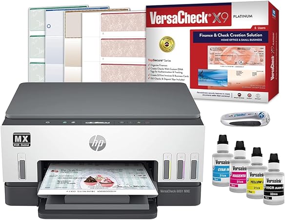 VersaCheck Smart Tank 6001 MXE MICR All-in-One Check Printer X9 Platinum 5-User Check Printing Software Bundle